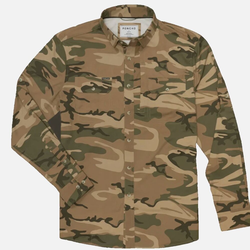 Poncho Men's Green Camouflage Casual Shirt